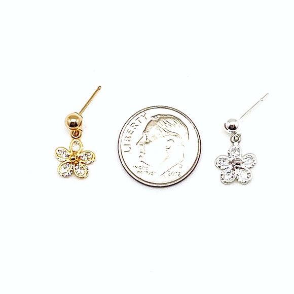 CZ Flower Stud Dangle in Gold Filled or Sterling Silver, Small Flower Dangle - Picture 9 of 10